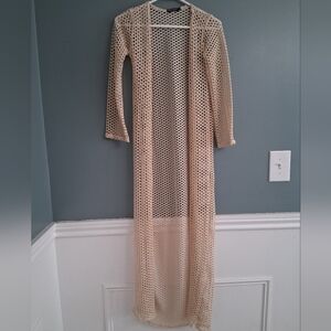 Nasty Gal Sheer Mesh Fishnet Duster Cardigan - Beige - Size 2